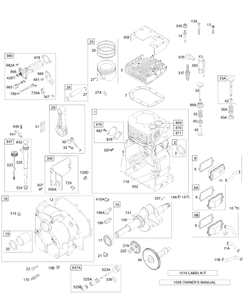 Crankcase Cover, Crankshaft, Breather, Cylinder, Pistons, Oil Diagram and Parts List for 196422-0022-XX  Briggs and Stratton Engine